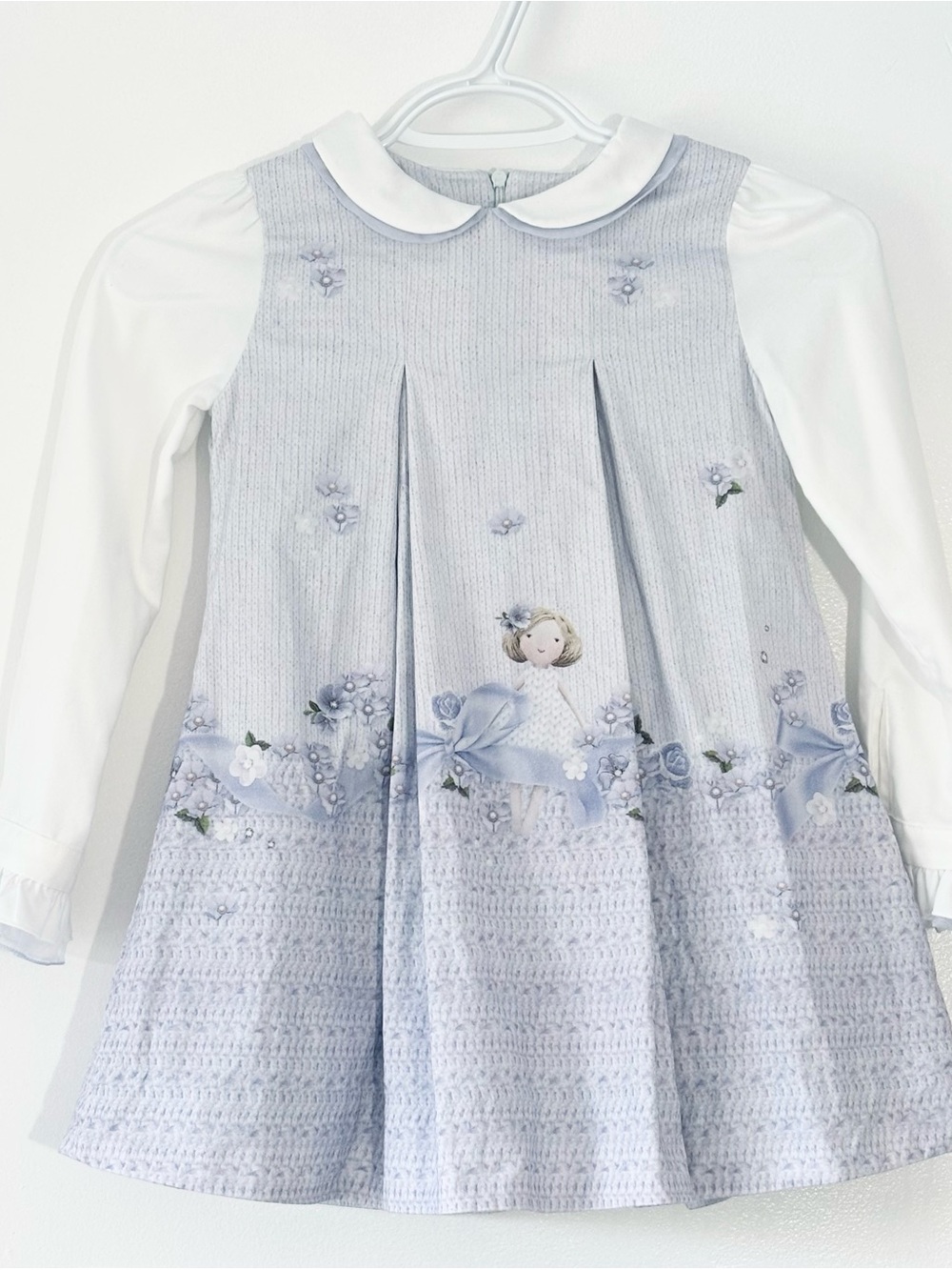 Lapin House Greece Luxury Ice Blue Silk-Blend Tiered Ruffle Dress 7Y Designer